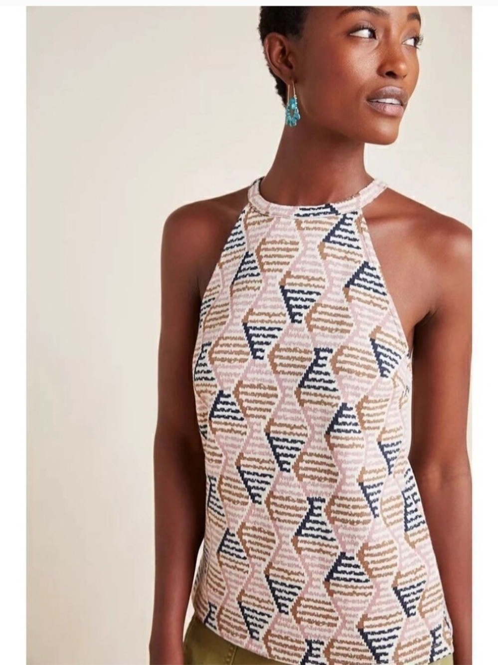 Anthropologie Lindsay Structured Halter Top featuring Tan, Pink, Navy. Size M